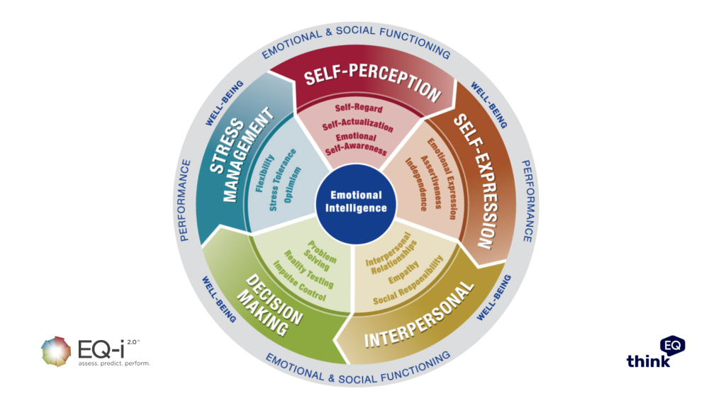 This image is of the EQ-i 2.0 which measures emotional intelligence. It was designed and developed by Dr Steven Stein at MHS. 